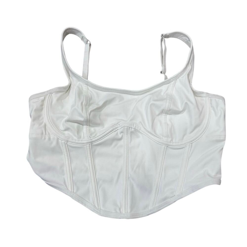 White Corset Crop Top Soft Stretch Knit Bustier Adjustable Straps S